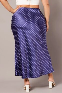 Blue Stripe Pinstripe Bias Satin Skirt -You And All Fashion Store csl32418 47ab stripe 5