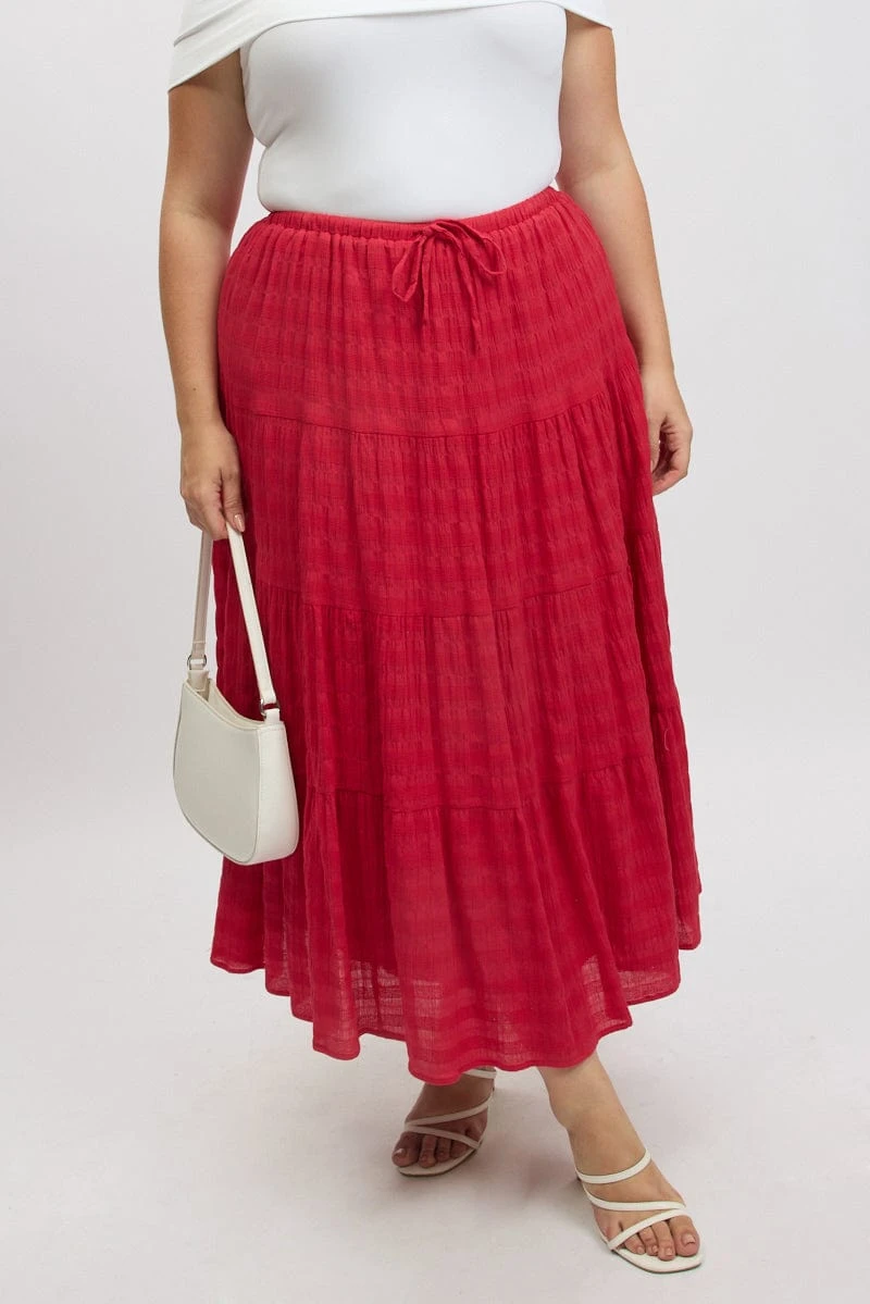 Red Textured Tiered Maxiskirt 2 Red Textured Tiered Maxiskirt - Image 2