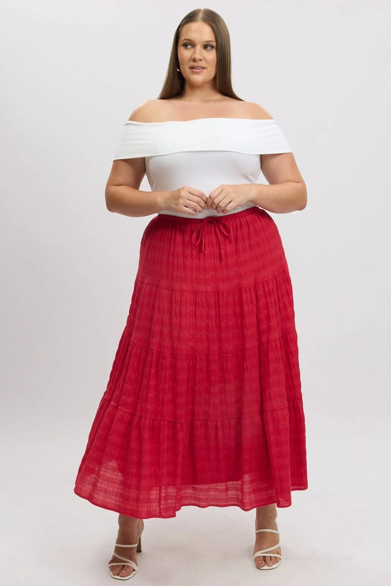 Red Textured Tiered Maxiskirt 3 Red Textured Tiered Maxiskirt - Image 3