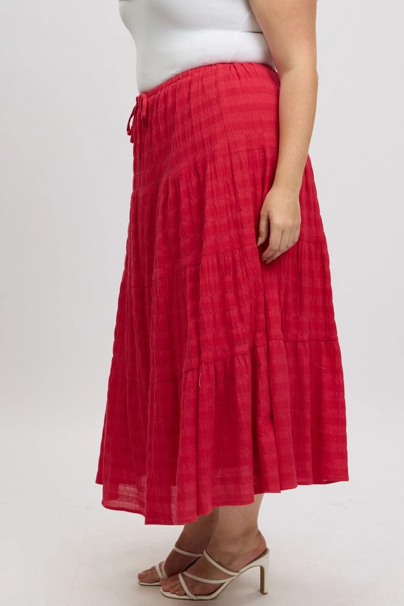 Red Textured Tiered Maxiskirt 4 Red Textured Tiered Maxiskirt - Image 4