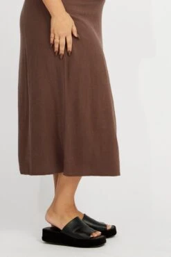 Brown Linen Blend Straight Longline Skirt -You And All Fashion Store csl32489x 35a brown 4