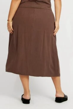 Brown Linen Blend Straight Longline Skirt -You And All Fashion Store csl32489x 35a brown 5