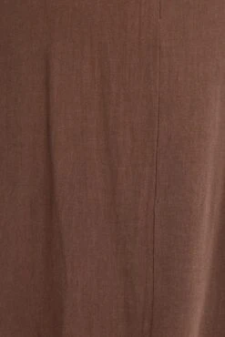 Brown Linen Blend Straight Longline Skirt -You And All Fashion Store csl32489x 35a brown 6