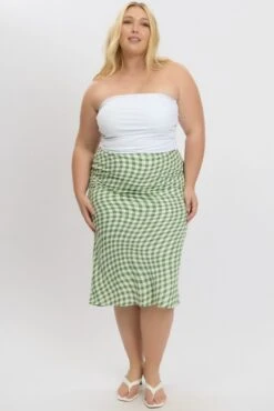 Green Check Elastic Waist Bias Maxiskirt -You And All Fashion Store csl3678e 47a check 3