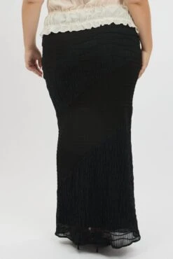 Black Panel Detail Mixed Media Maxiskirt -You And All Fashion Store csl3837 47a black 5