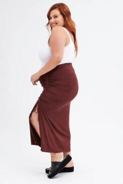 Brown Midi Skirt Rib Ruched 9 Brown Midi Skirt Rib Ruched -You And All Fashion Store csl8361 43rb brown 4