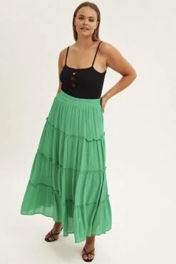 Green Tiered Maxi Skirt -You And All Fashion Store csl9110 38ab green 3