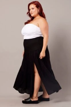 Black Maxi Skirt Linen Blend Split -You And All Fashion Store csl9217aa 33a black 4