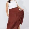 Brown Maxi Skirt Linen Blend Split