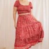 Red Boho Maxi Skirt Tiered
