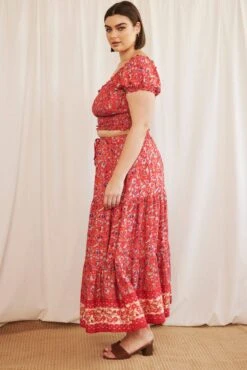 Red Boho Maxi Skirt Tiered -You And All Fashion Store cslw10564d 33rb boho 4