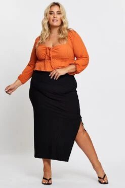 Black Rib Ruched Midi Skirt -You And All Fashion Store csm0009 35a black 3