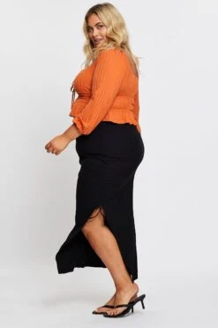 Black Rib Ruched Midi Skirt -You And All Fashion Store csm0009 35a black 4