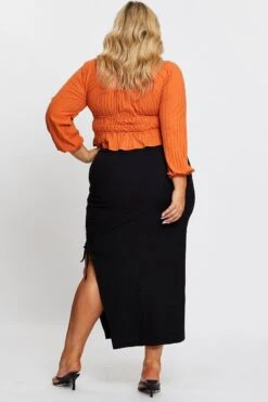 Black Rib Ruched Midi Skirt -You And All Fashion Store csm0009 35a black 5