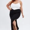 Black Midi Skirt High Waist Split Ribbed Jersey