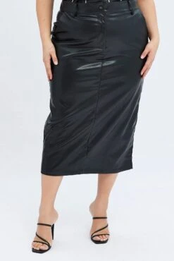 Black Midi Skirt Faux Leather Pencil High Waist -You And All Fashion Store csm0155a 46a black 3