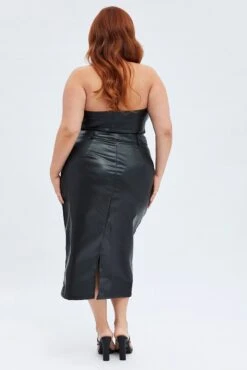 Black Midi Skirt Faux Leather Pencil High Waist -You And All Fashion Store csm0155a 46a black 5