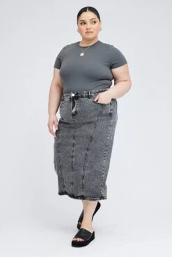 Black Midi Skirt Denim -You And All Fashion Store csm0192x 33ab wash black 3