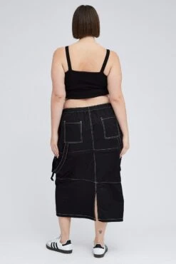 Black Cargo Midi Skirt Detachable Hem -You And All Fashion Store csm0321 84ab black 4