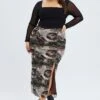Brown Abstract Midi Skirt Mesh