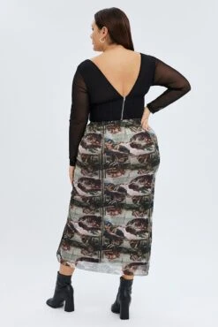 Brown Abstract Midi Skirt Mesh -You And All Fashion Store csm1064g 36rb abstract 5