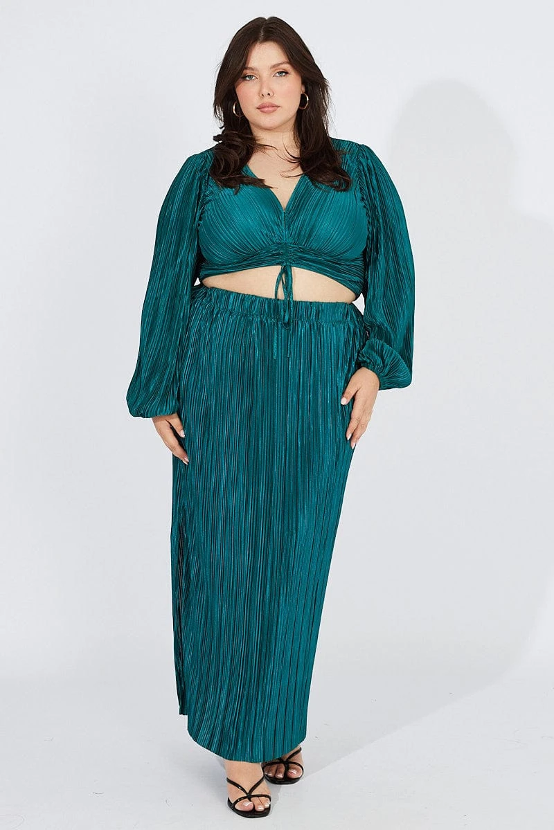 Green Midi Skirt Side Split Plisse 2 Green Midi Skirt Side Split Plisse - Image 2