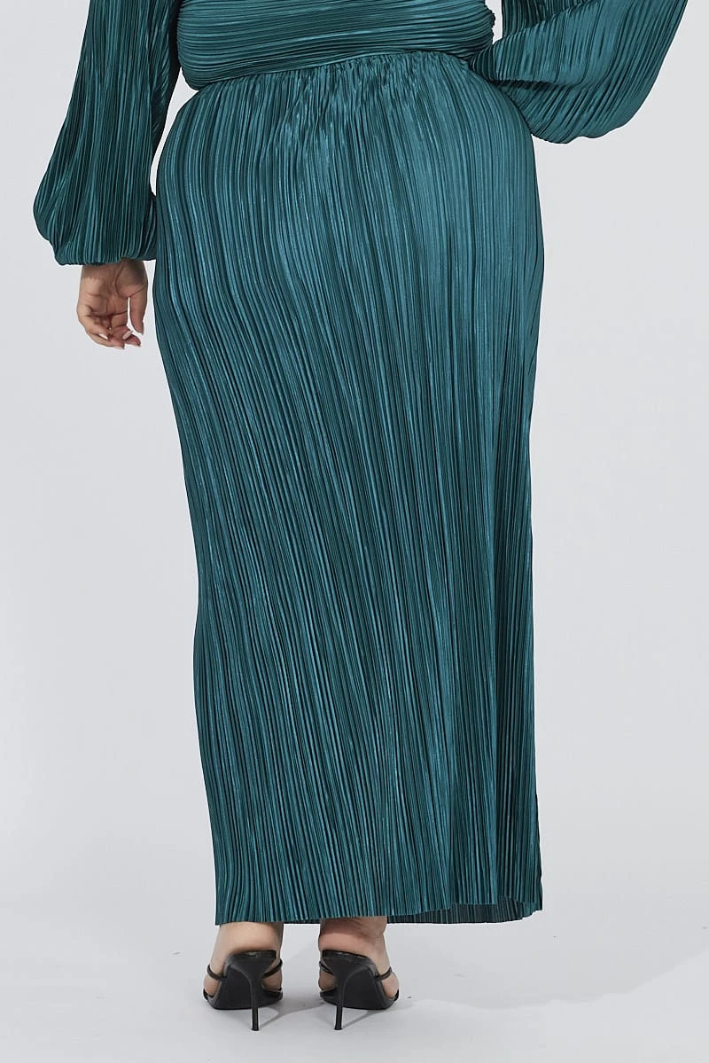 Green Midi Skirt Side Split Plisse 5 Green Midi Skirt Side Split Plisse - Image 5