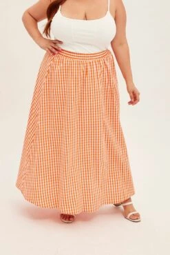 Orange Check Midi Skirt High Waist Elaticated Waist -You And All Fashion Store csm1066ax 35r check 2