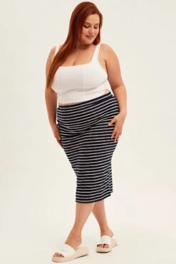 Blue Stripe Midi Skirt High Waist -You And All Fashion Store csm1096 38r stripe 3