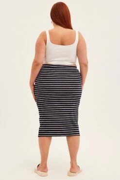 Blue Stripe Midi Skirt High Waist -You And All Fashion Store csm1096 38r stripe 5