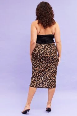 Beige Animal Print Midi Skirt High Waist Ruched -You And All Fashion Store csm1184 35rb animal pri 5