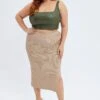 Camel Knit Skirt Midi Side Split