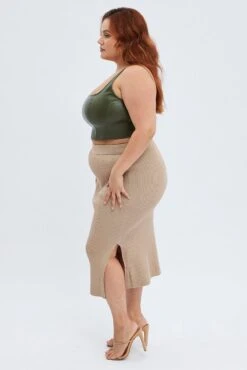 Camel Knit Skirt Midi Side Split -You And All Fashion Store csm1285f 40rb camel 4