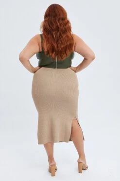 Camel Knit Skirt Midi Side Split -You And All Fashion Store csm1285f 40rb camel 5