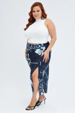 Blue Abstract Midi Skirt Split Satin Floral -You And All Fashion Store csm1320d 47a abstract 4