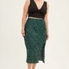 Green Polka Dot Midi Skirt Split Slip Satin