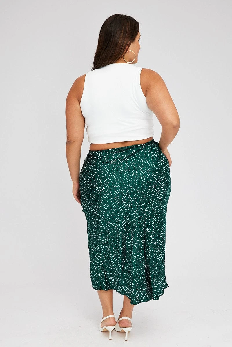 Green Polka Dot Satin Slip Skirt With Split 5 Green Polka Dot Satin Slip Skirt With Split - Image 5