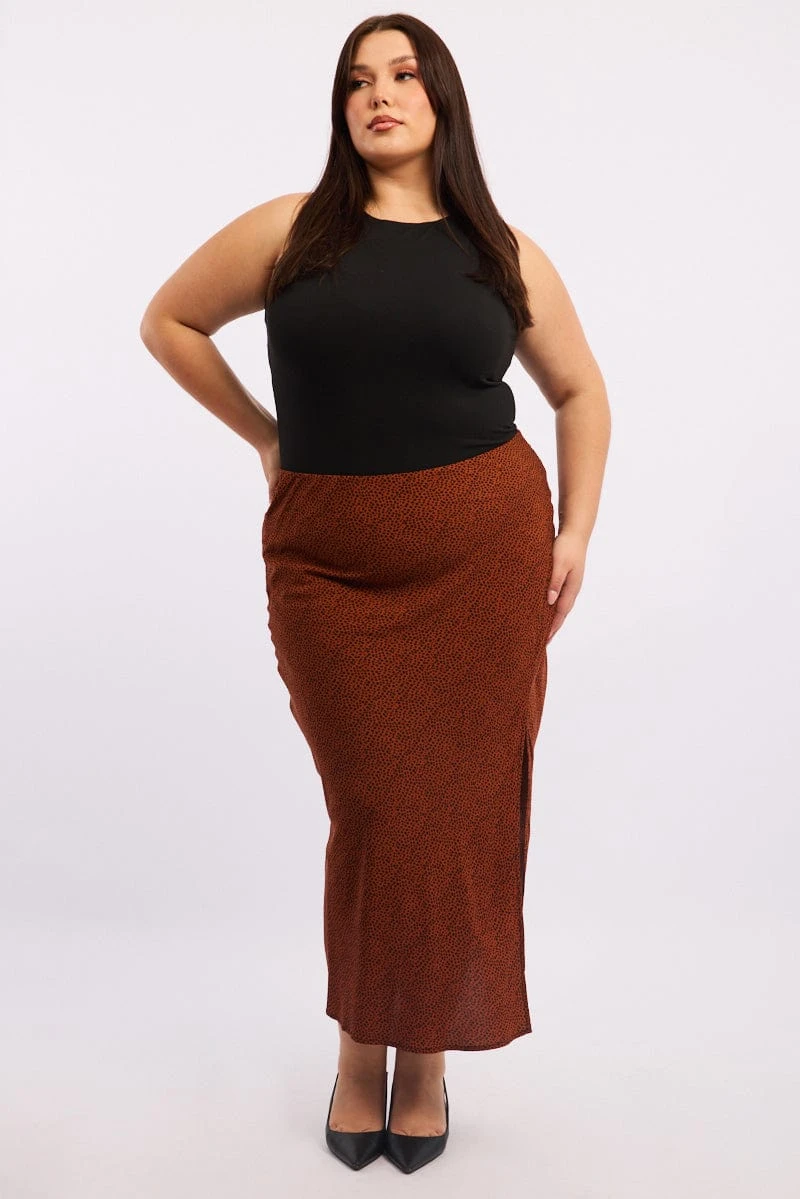 Brown Geo Spot Slip Skirt 1 Brown Geo Spot Slip Skirt