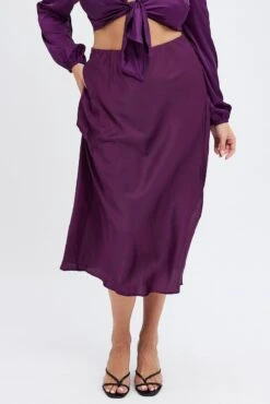 Purple Midi Skirt Elastic Waist Split Satin -You And All Fashion Store csm1320x 47r plum 3