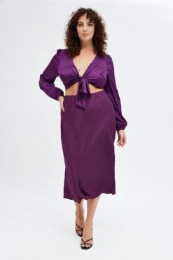 Purple Midi Skirt Elastic Waist Split Satin -You And All Fashion Store csm1320x 47r plum 4