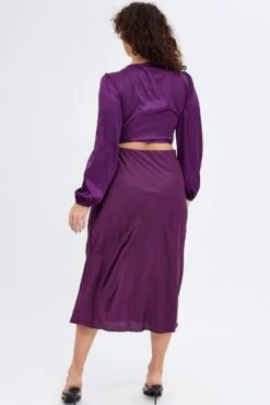 Purple Midi Skirt Elastic Waist Split Satin -You And All Fashion Store csm1320x 47r plum 6