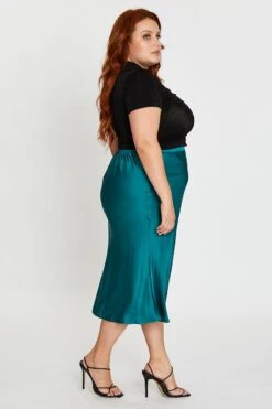 Green Midi Satin Skirt Elastic Waist -You And All Fashion Store csm1330 47l forest 4 1