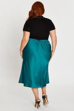 Green Midi Satin Skirt Elastic Waist -You And All Fashion Store csm1330 47l forest 5 1