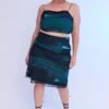 Green Abstract Midi Skirt Bodycon Elastic Waist Mesh
