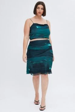Green Abstract Midi Skirt Bodycon Elastic Waist Mesh -You And All Fashion Store csm1357bx 84ab abstract 4