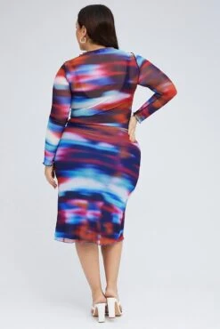 Multi Abstract Midi Skirt Mesh Lined Elastic Waist -You And All Fashion Store csm1357cx 84a abstract 5