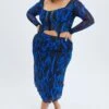 Blue Abstract Midi Skirt Mesh Print