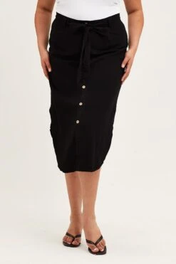 Black Button Front Linen Blend Midi Skirt -You And All Fashion Store csm1435 36ab black 2