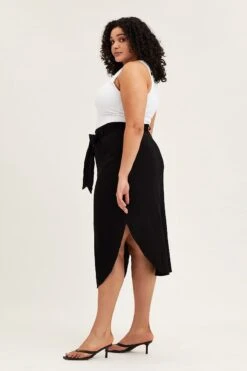 Black Button Front Linen Blend Midi Skirt -You And All Fashion Store csm1435 36ab black 4