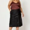 Black Midi Skirt Faux Leather